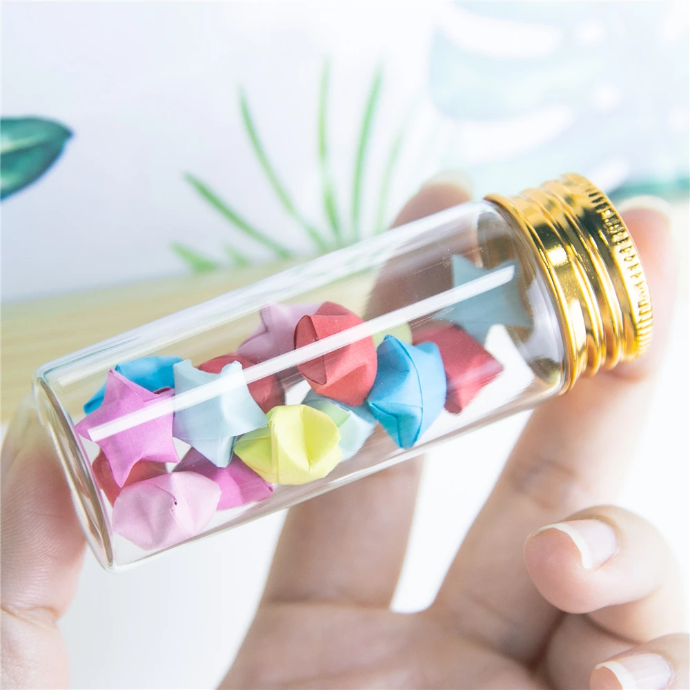 50Pcs 40ml Glass Container with Golden Spiral Aluminum Cover Small Clear Mini Handicraft Bottles Refillable Reusable Candy Pot