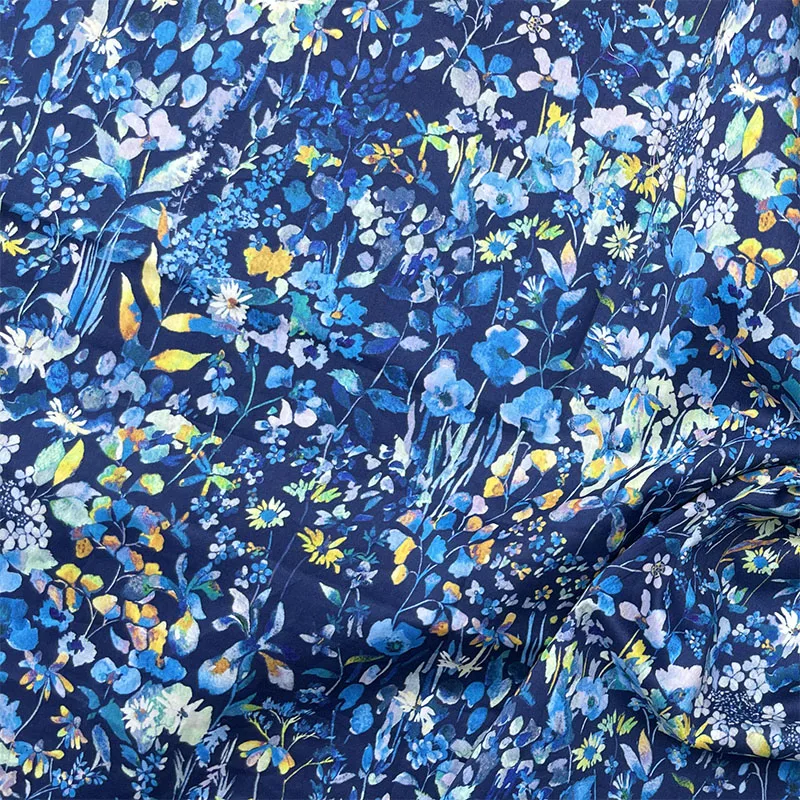 Wildflowers Dark Blue Flower 80S Tissun liberty Cotton Poplin Fabric For Kids Baby Sewing Cloth Dresses Skirt DIY Handmade Meter