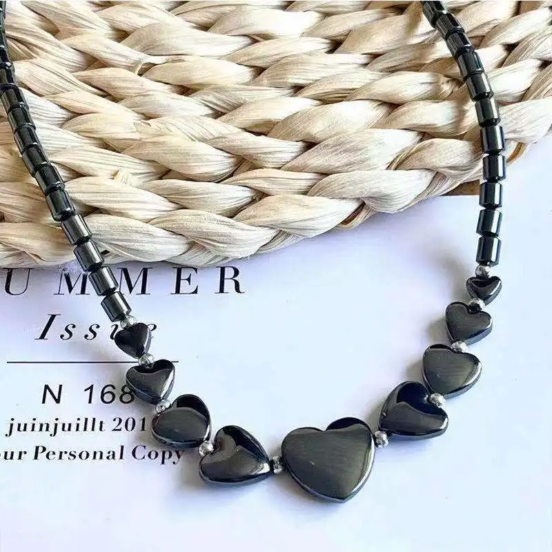 New Natural Stone Hematite Heart Pendant Necklaces for Woman Men Personality Magnetic Bead Necklace Fashion  Fine Jewelry