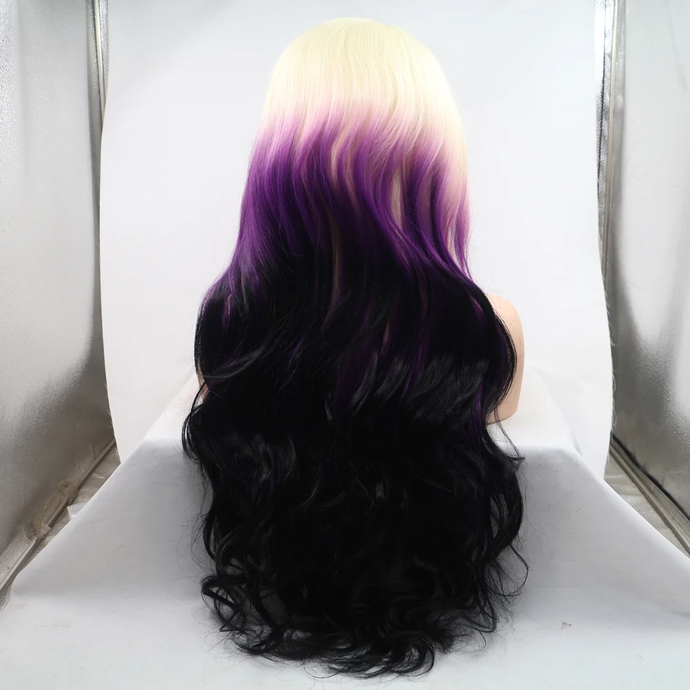 Ombre Colored Purple Synthetic Lace Front Wig Curly Blonde Lolita Cosplay Body Wave Wigs Frontal Glueless 60Hair For Black Women