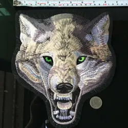 25cm Large Wolf Head Patch 3D Animal Embroidery Applique Iron on Patches for Clothing Accessories Jacket Sewing Clothes Stickers