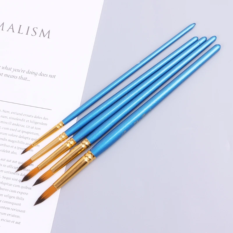 5xWatercolor Gouache Pinsel Runde Spitz Tipp Nylon Haar Set Kunst Liefert