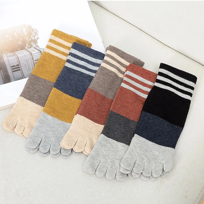 Four Seasons Toes Short Socks Woman Girl Cotton Striped Solid Sweat-Absorbing Breathable Soft Elastic 5 Finger Harajuku Socks image 4