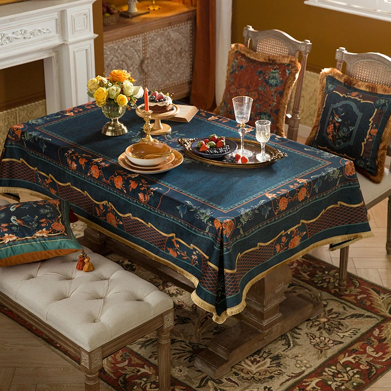 Retro Tablecloth Luxury American Printed Short Fleece Tablecloth Home Decoration Cabinet Tea Table Cover Cloth Comfortable