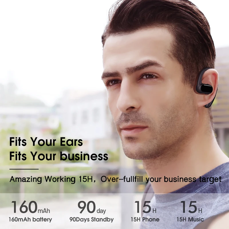 EMEY 911 Wireless Bluetooth Headphones Earhook Earphones Handsfree Attachable Battery Long Working Intelligent Noise Cancelling