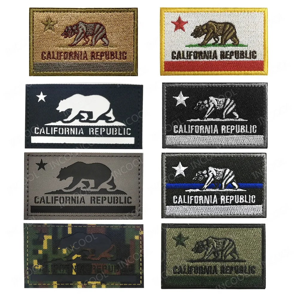 State of California Flag Reflective Embroidered Patches Tactical Patch Decorative Embroidery Badges Glow In Dark