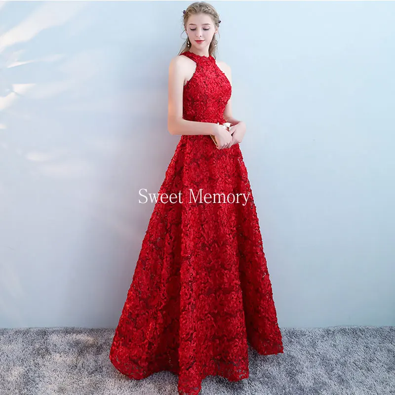 2021 Custom Made Red Khaki Halter Lange Avondjurken Vrouwen Formele Gown Sweet Memory Meisjes Floor Lengte Wedding Party Dress