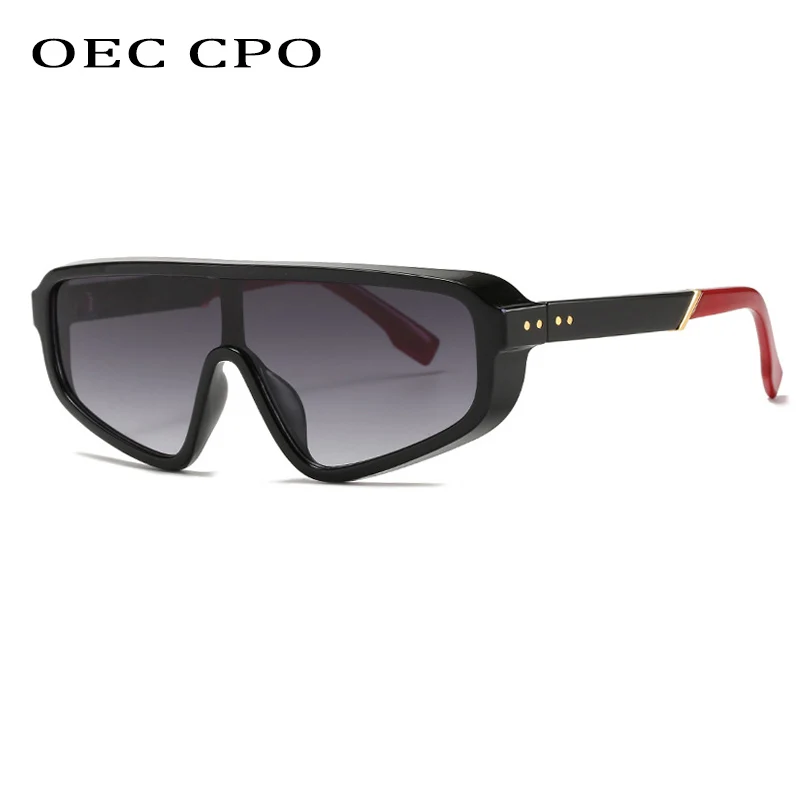 OEC CPO Vintage Punk Square Sunglasses Men Women Brand Design Fashion One Piece Sunglasses Women Retro Brown Shades Glasses