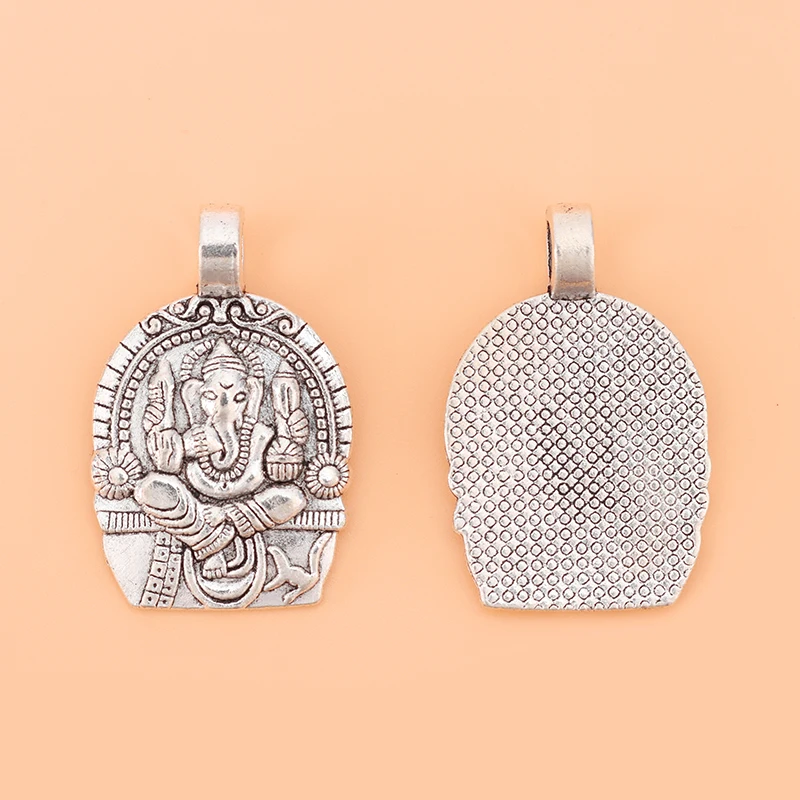 5pcs Tibetan Silver Ganesha Elephant God of Beginnings Amulet Charms Pendants For Necklace Jewelry Findings 38x24mm