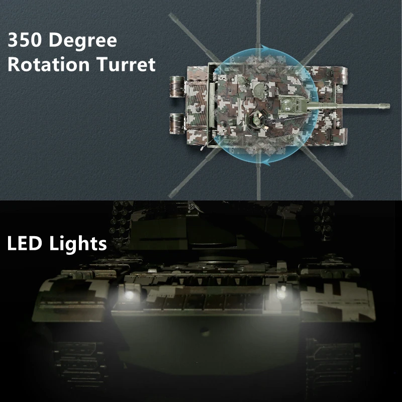 47CM Simulazione Fumatori RC Battle Tank Rotazione Torretta Proiettile Spara 45 °   Salire il modello di serbatoio telecomandato con effetto sonoro e luminoso