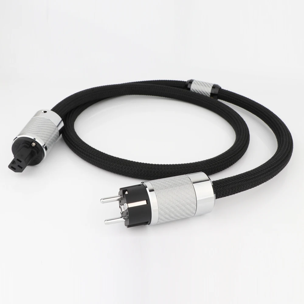 High Quality EU Mains Power Cable Wire Loop Direction Arrow White Carbon Fiber Rhodium Plated EU Power Plug&IEC Female Connector