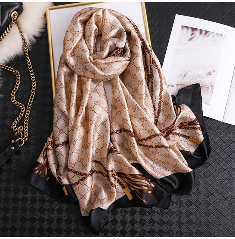 

Fashion Women Scarf Luxury Brand Striped letter Print Hijab Silk Shawl Scarfs Foulard Head Scarves Wraps Sunscreen beach towel