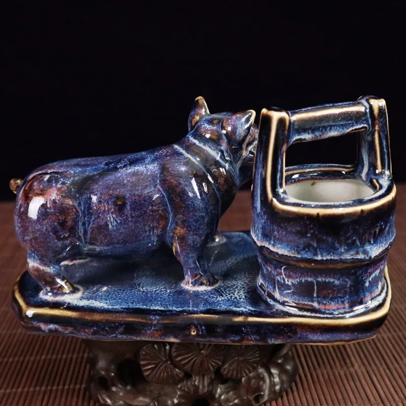 Chinese Old Porcelain Blue Glaze Kiln Transformation Blue Glazed Pig