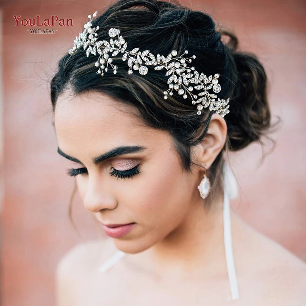 

YouLaPan Customized Headband Rose Golden Crystal Rhinestone Pearl Wedding Hairband Women Hair Jewelry Birthday Party Tiara HP233