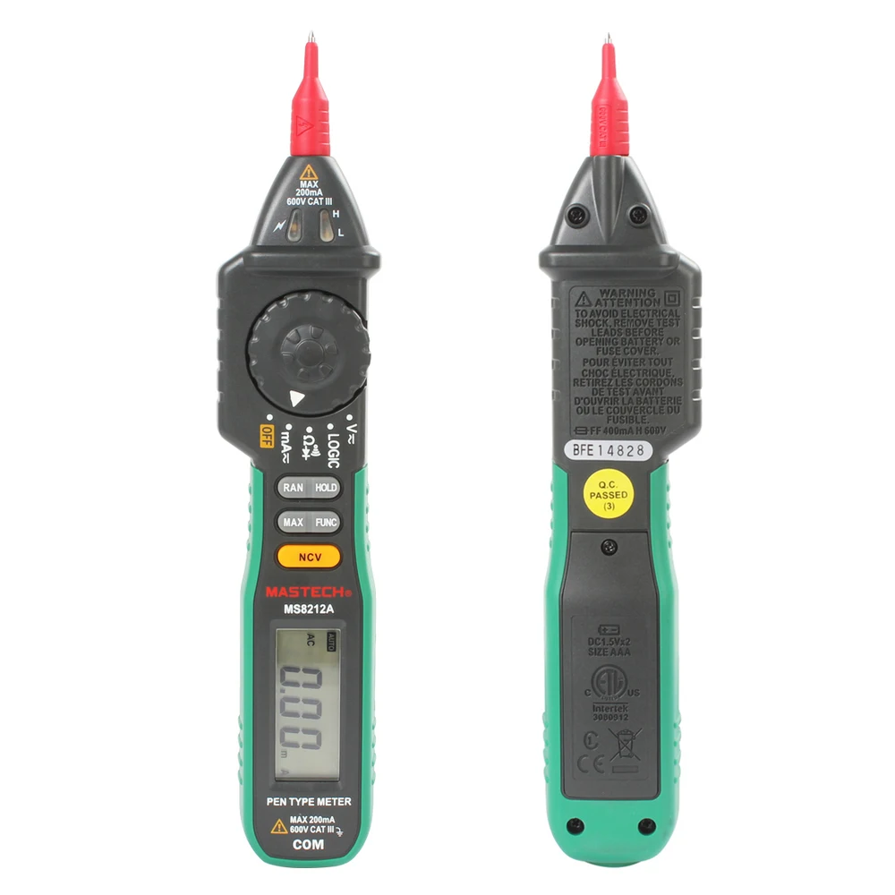 Mastech MS8212A Pen Type Digital Multimeter DC/AC Current Voltage Multimetro Tester Diode Continuity Logic Non-Contact Vol