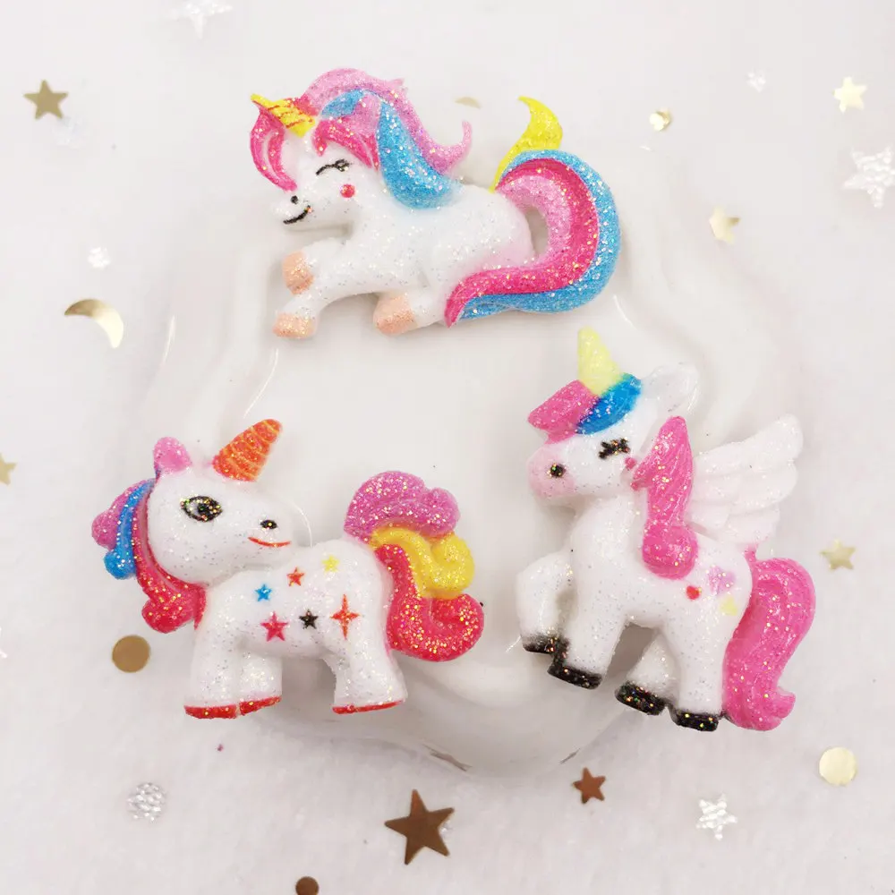 8pcs della resina di Scintillio di 3D Variopinto Sveglio Unicorn posteriore Piana di pietra appliques di Nozze FAI Da TE scrapbook craft OW62