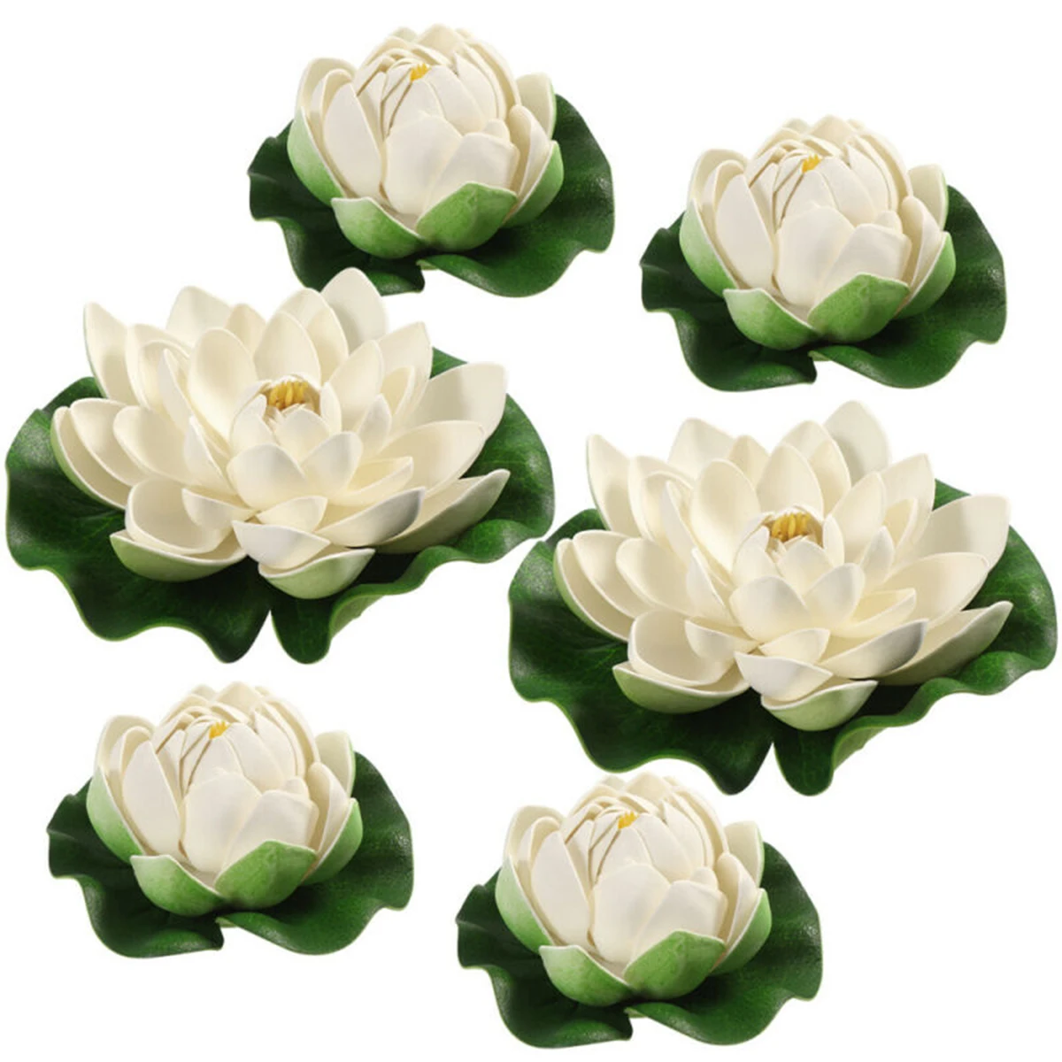 6pcs Artificial White Lotus Leaves Flowers Water Lily Floating Flower Pond Tank Plant Leaf Ornament Home Garden Pond Pool Decor