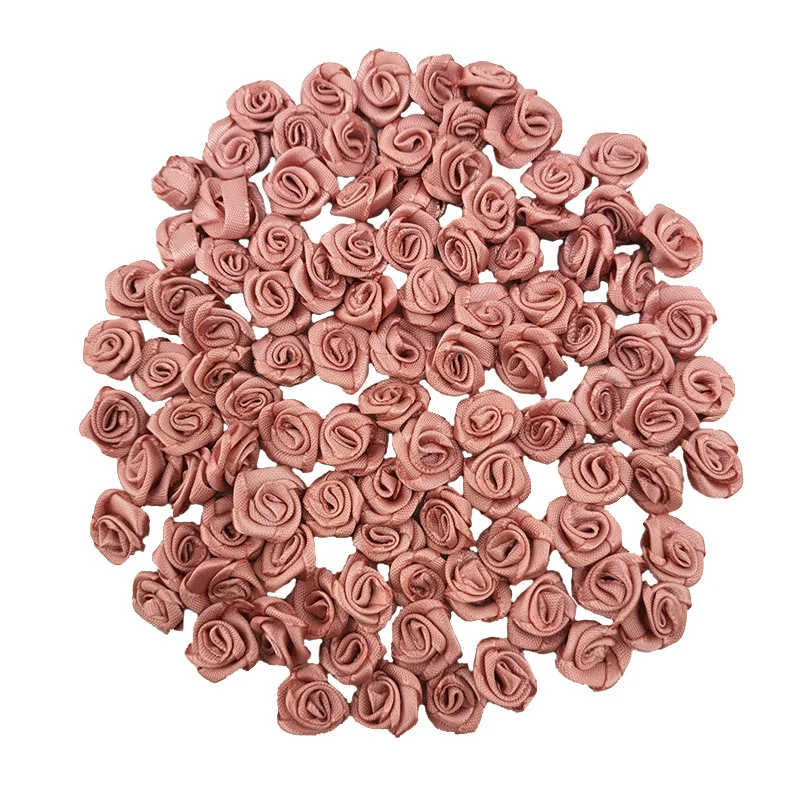 (100 Pcs/pack) 10*10mm Mini Fresh Pink Ribbon Flowers Small Size Satin Ribbon Artificial Flower Craft Festive Party Decoration