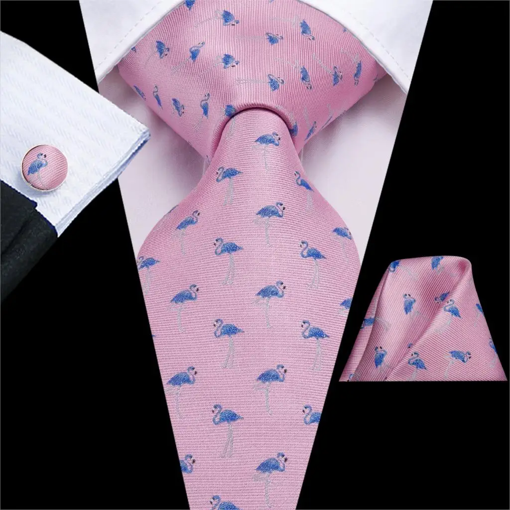 

Hi-Tie Flamingo Print Silk Ties For Men Handkerchiefs Cufflinks Set Cartoon Floral Large Men's Tie Gift For Men Jacquard Gravata