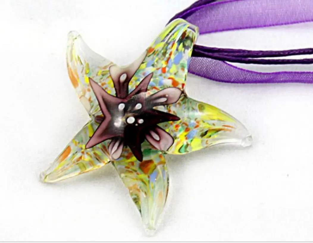 New Handmade Murano Lampwork Glass Flower Star Pendant 50*45MM Fit Necklace LL64