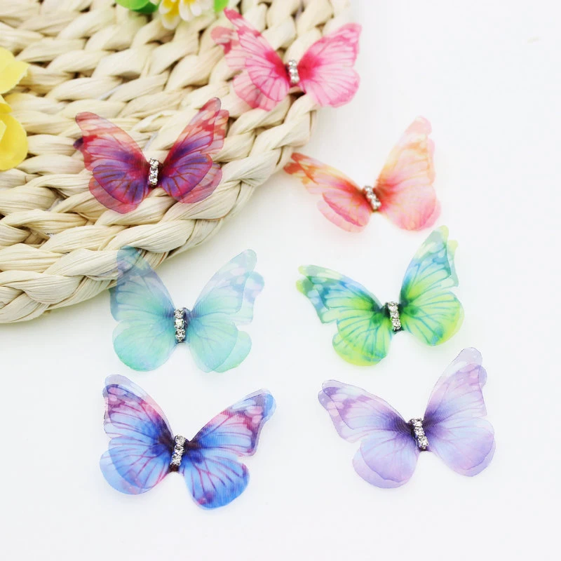 Promotion! 50Pcs Gradient Color Organza Fabric Butterfly Appliques 38Mm Translucent Chiffon Butterfly for Party Decor, Doll Embe