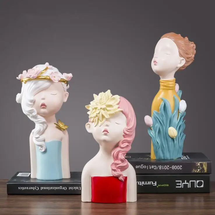 

Modern Creative Girl Sculpture Resin Crafts Ornaments Home Livingroom Table Figurines Crafts Cafe Desktop Statues Decoration Art