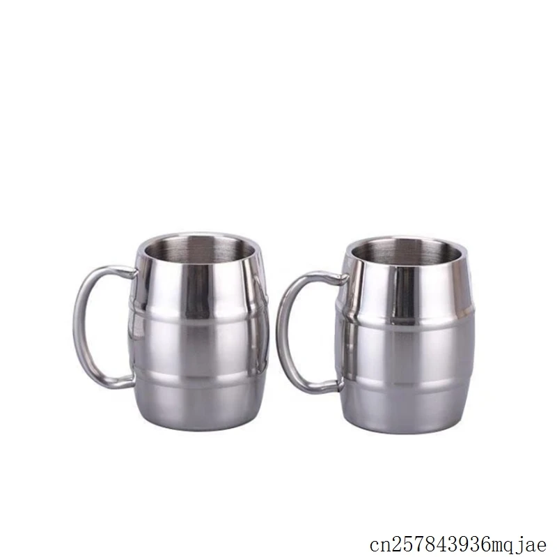 100 Pcs 300ml Travel Mugs Double Wall Cup Stainless Steel Mug Tea Coffee Beer Cup with Handle for Outdoor Camping