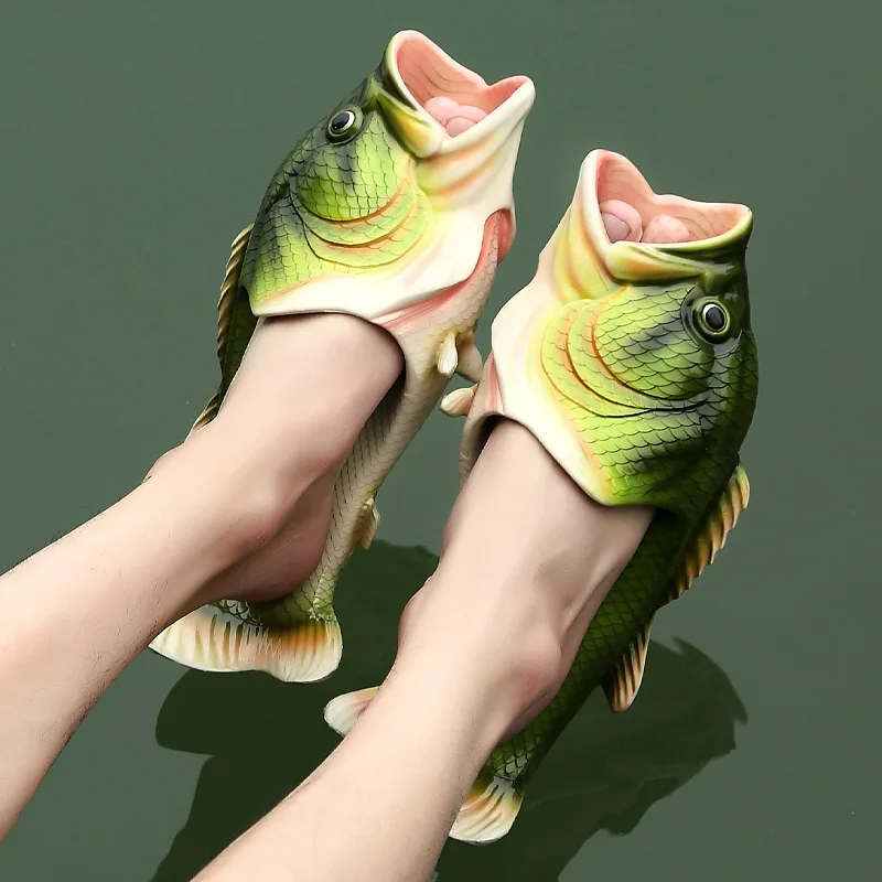 Funny Fish Slippers for Men Summer Family Beach Shoes Slides  Large Size 24-47 Slippers Boy Sandals  Unisex Man Flat Flip Flops