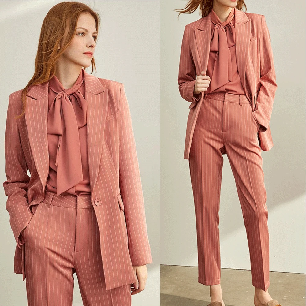 Striped Mother of the Bride Suits Women Formal Party Evening Suits Slim Fit Work Wear Ladies Office Tuxedos Guest Wedding Outfit