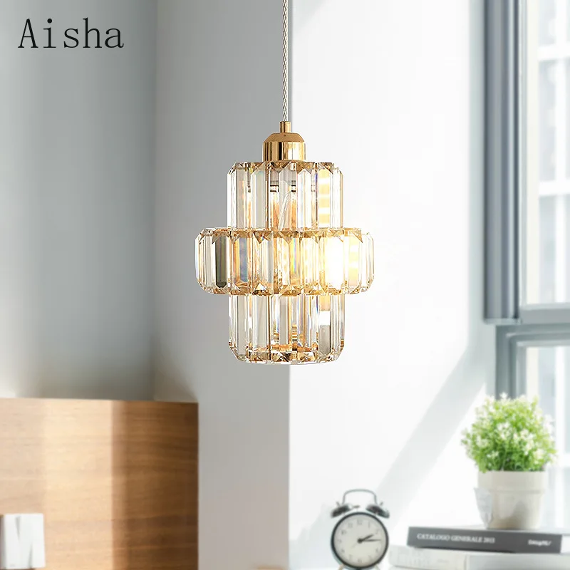 

Modern Golden Crystal Pendant Lamp Luxury Bedroom Bedside Lamp Replica Lamp Designer Loft Style Chandeliers Farmhouse Fixture