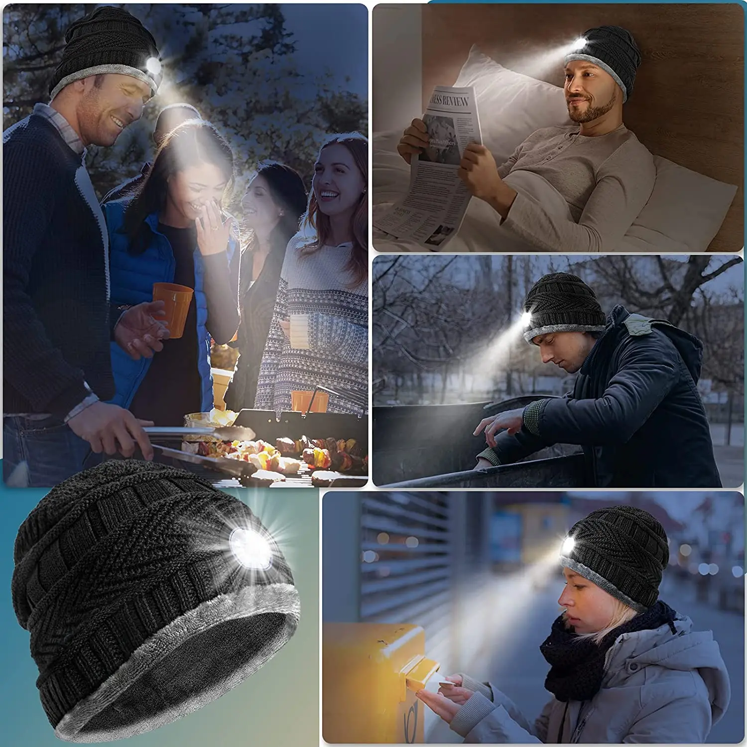 LED Beanie Hat with Light - Stocking Stuffers Gifts for Men Women Flashlight Beanie with Headlamp Winter Cap Rechargeable Hat