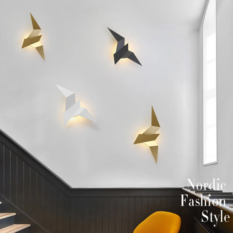 Imagem -03 - Homhi Origami Pássaro Lâmpada de Ouro Arandela Casa Interior Desig Nordic Moderno Led Artes Lâmpadas Parede para Sala Estar Quarto Hwl063