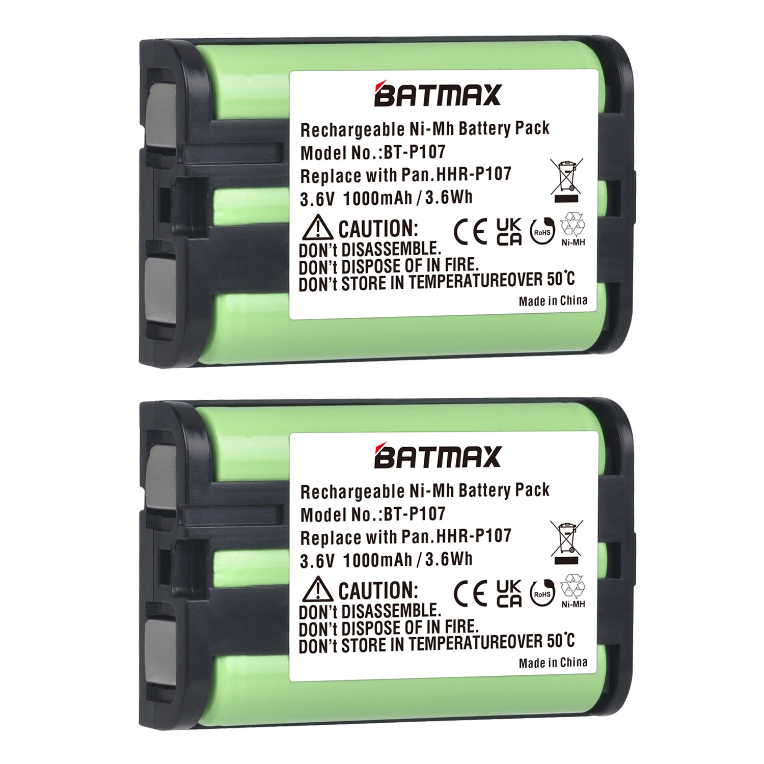 

Batmax 3.6v 1000mAh HHR-P107 Rechargeable Cordless Phone Battery for Panasonic HHR-P107 HHR-P107A KX-TG6074PK, KX-TGA300