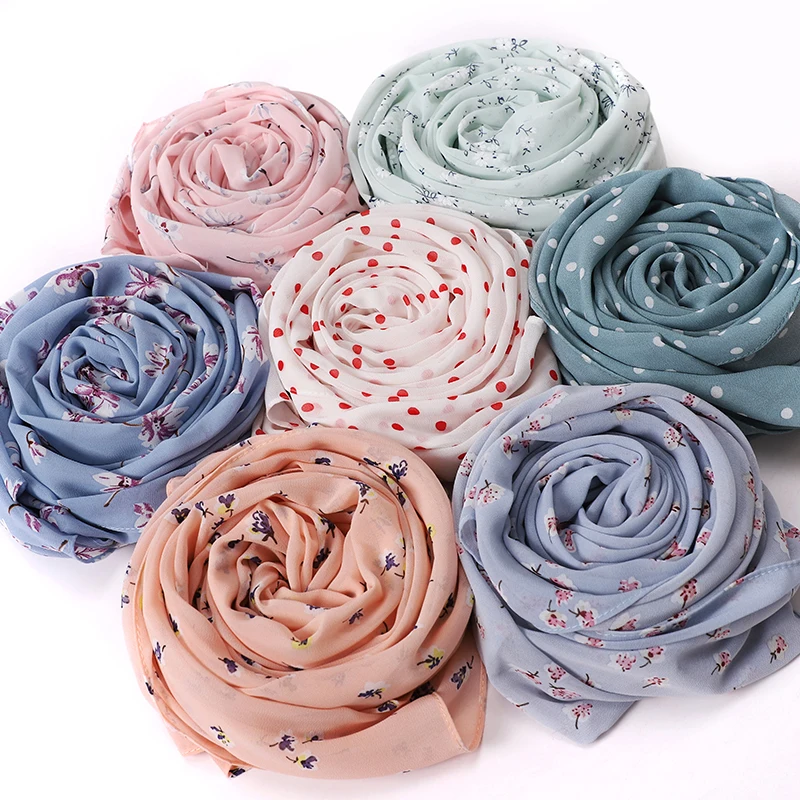 Bolha Chiffon Impresso Hijabs, xales de flores, lenços muçulmanos, lenço Wraps, Turbantes Longos, Novo Design