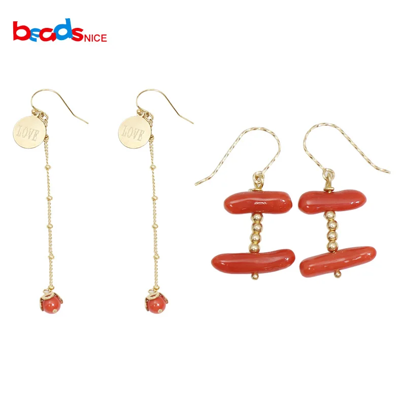 Beadsnice Gold Filled Red Coral Drop Earring Hook Fine Jewelry for Women Dangle Earring Dainty Jewelry 39738