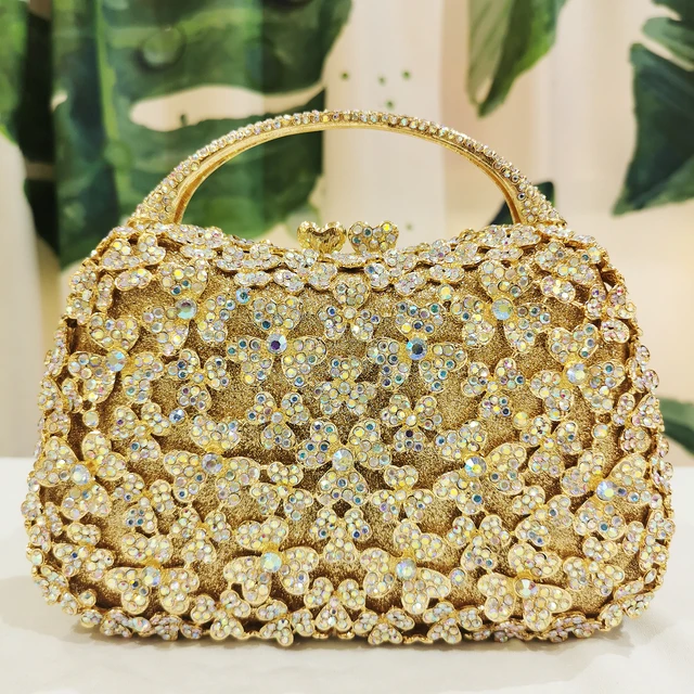 XIYUAN Bolso de mano Floral con diamantes para mujer bolsa de noche con piedras de cristal para boda cena AliExpress