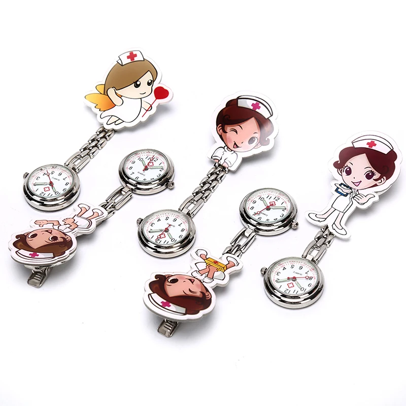 1Pcs Doctor Pocket Hang Clip Watches 3D Cartoon Fashion Beautiful Flower Animal Girls Ladies Women Nurse Watches Unisex