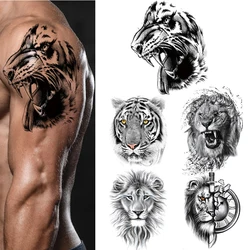 Tiger Fashion Cool Waterproof Temporary Tattoo Sticker Lion Wolf Animal Body Art Arm Fake Removable Tatoo Men Women Personality