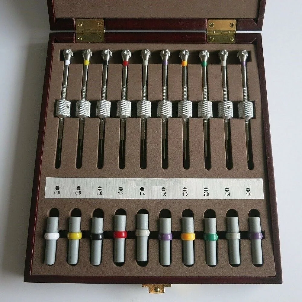 Set of 10PCS Watch Repair Screwdrivers with Weight Sleeves in Wooden Box