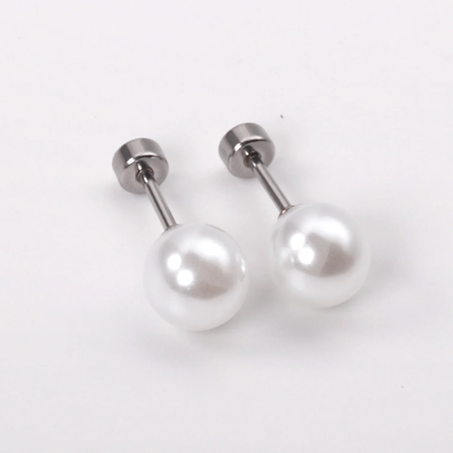 12 Pairs Round Imitation Pearl Earrings 316L Stainless Steel Anti-allergy Screw Stud Ladies Earrings Fashion Jewelry Accessories