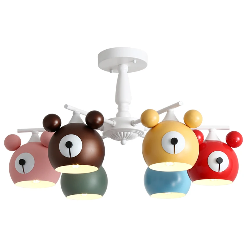 

Color Cartoon Bear Children's Room Chandeliers Lights Princess Bedroom Lamps Nordic Macaron Living Room Hanging Deco Lighting