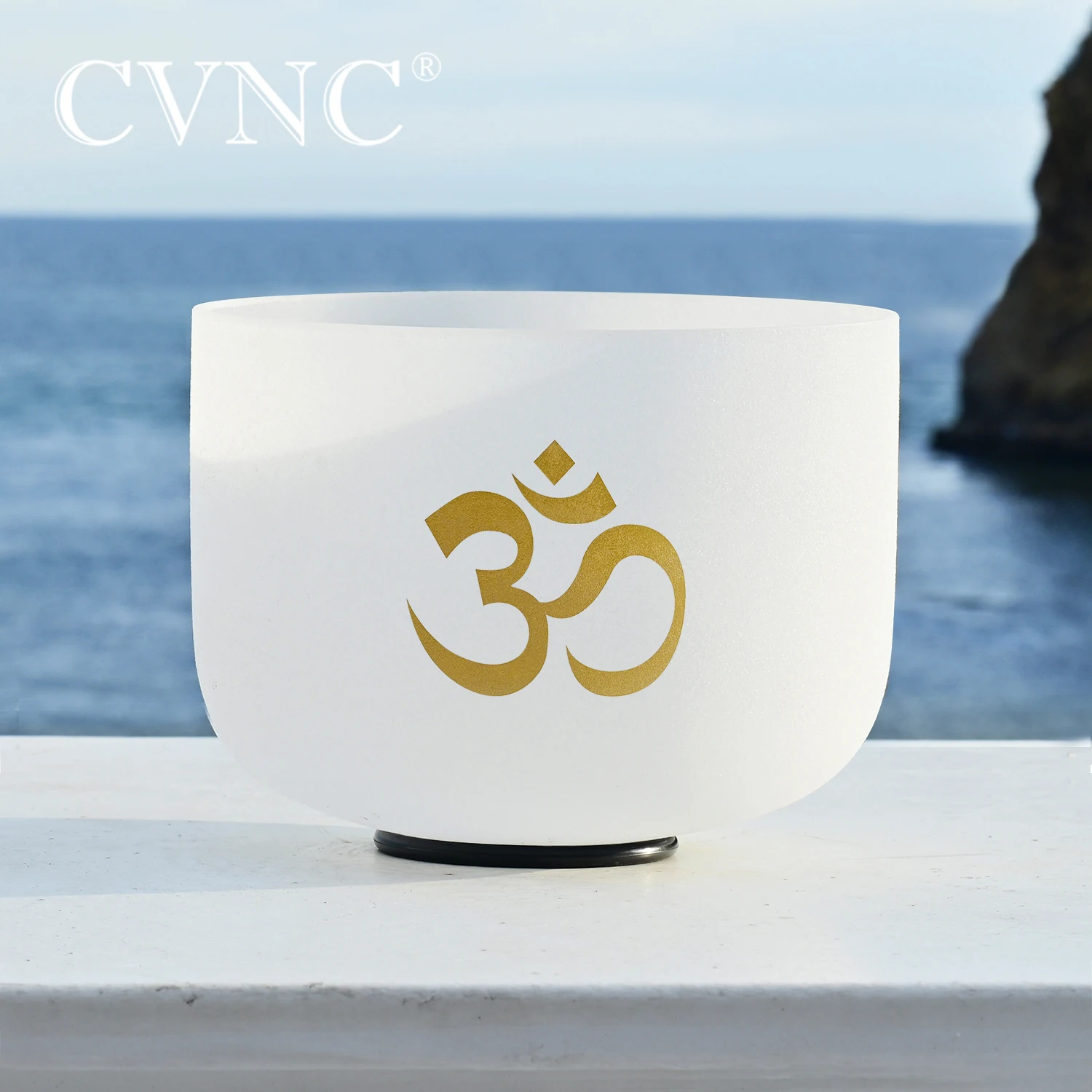 CVNC 8 Inch 528Hz C Note 5 octave Frosted Quartz Crystal Singing Bowl with OM Design with Free Rubber Mallet and O-ring