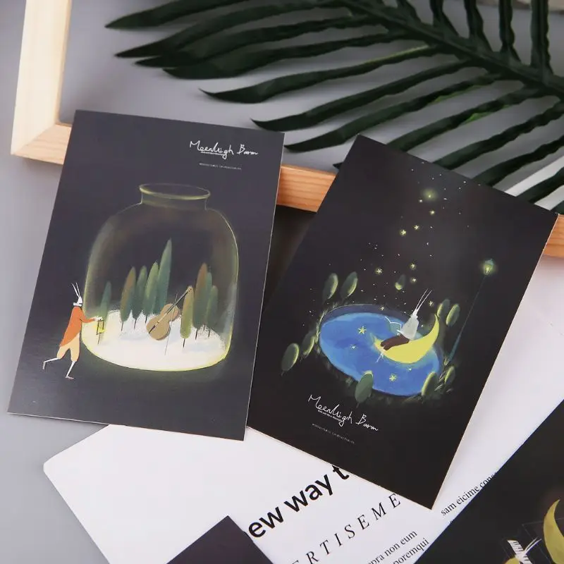 بطاقة بريدية مضيئة عتيقة ، 30 قطعة ، توهج في الظلام ، ضوء القمر ، بطاقات تحية ، حداثة ، عيد الميلاد ، هدية W91A