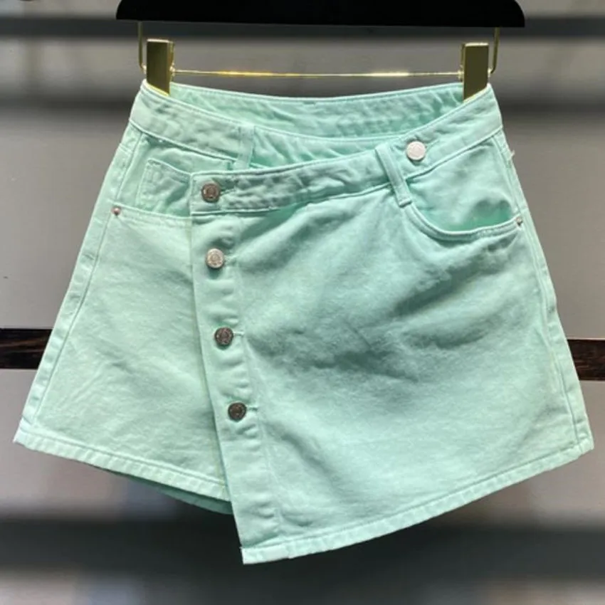 

Irregular A-line denim skirt shorts women high waist 2022 summer new fake two-piece loose wide-leg shorts