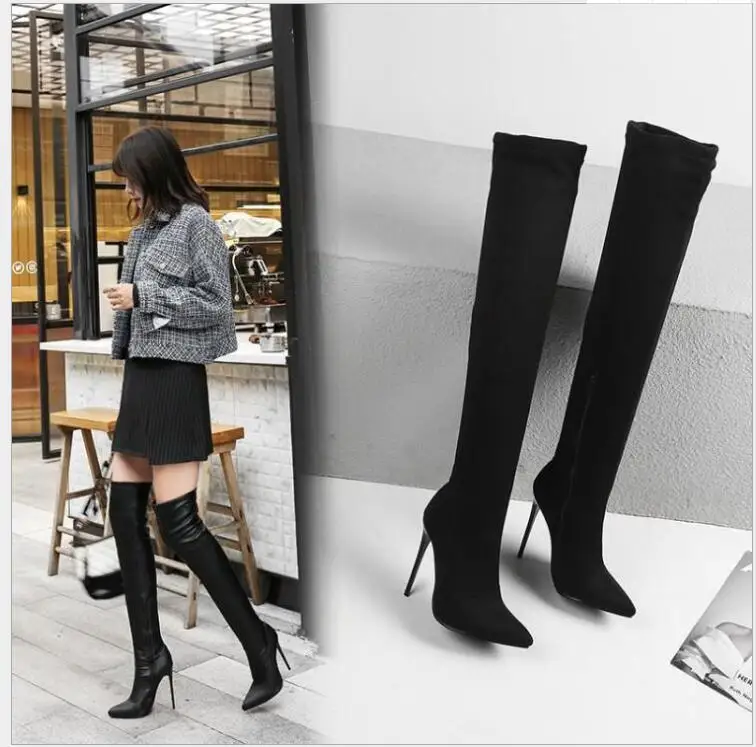 Bottes à talons hauts au-dessus du genou pour femmes, chaussures de mode classiques pour femmes, cuissardes pour dames, grand, noir, sexy, nouveau, automne