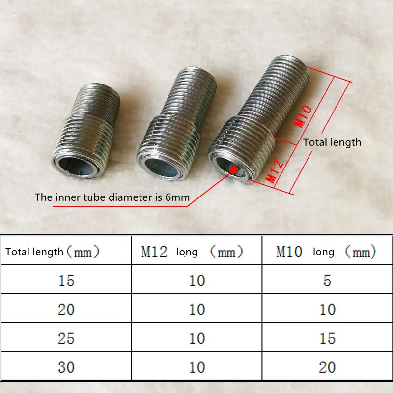 2pcs/lot Outer M12 To M10 Fine Teeth Adapter Screw Hollow Tooth Tube Iron Threaded Converter Tube Screw DIY Tool Accessories