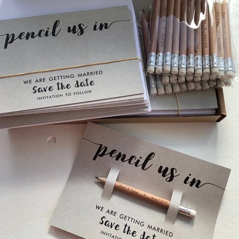 personalize engraved Pencil Us In Save the Dates Wedding Invitations with Backing card & Envelopes Option birthday party invites image 4