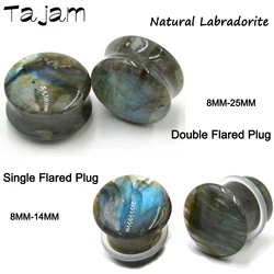 1Pair Natural Labradorite Stone Ear Flesh Tunnel Plugs Double&Single Flared Plug Glow Stone Ear Gauges Expander Ear Piercing