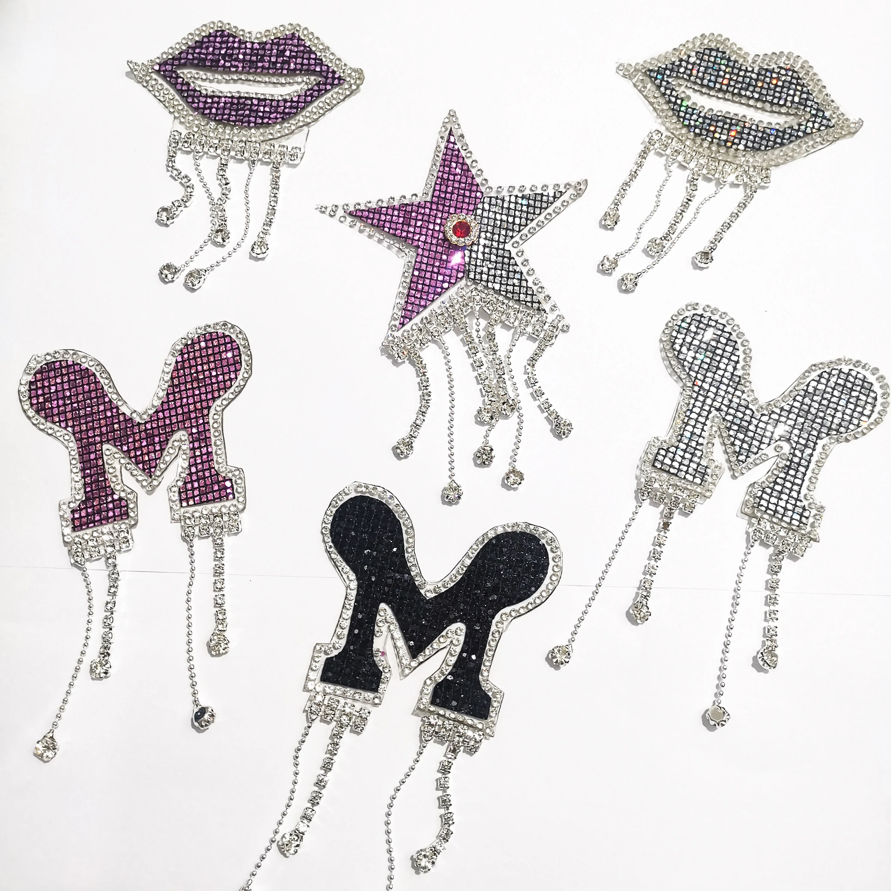 1pcs Hotfix Rhinestone Appliques Glitter Claw Motifs Tassel Iron On Patch For Clothing Badge Paste For Clothes Bag jacket