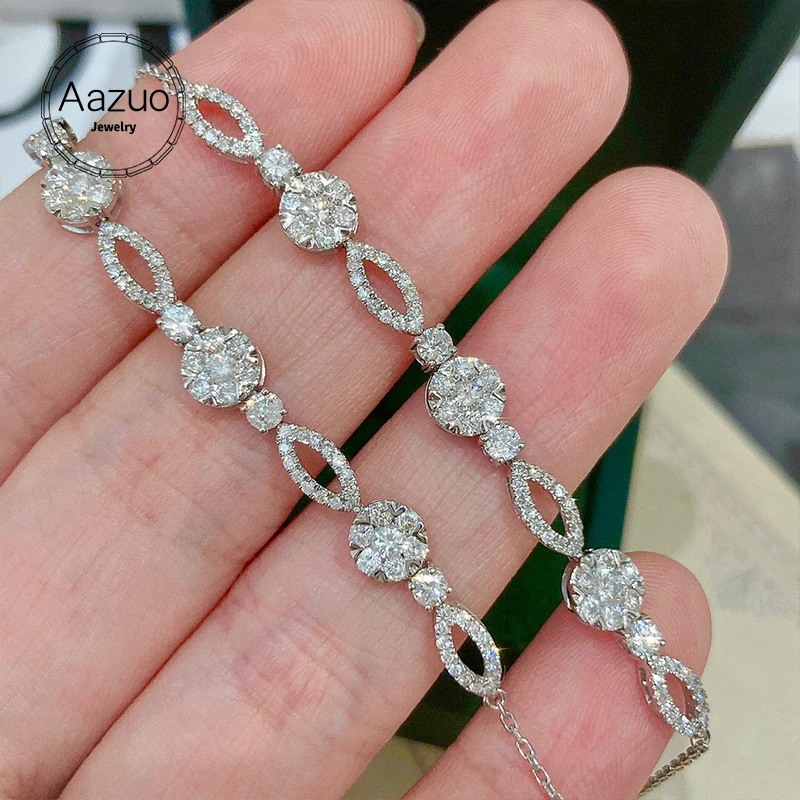 Aazuo 리얼 18K 순수 솔리드 화이트 골드 리얼 다이아몬드, 1.0ct 페어리 테니스 팔찌, 여성용 선물, 고급 트렌디 약혼 파티